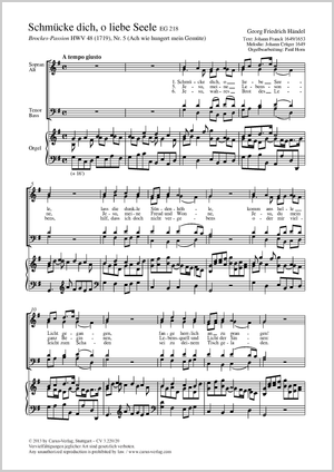 Schmücke dich, o liebe Seele aus: Brockes-Passion Partition, édition séparée avec recueil de musique chorale