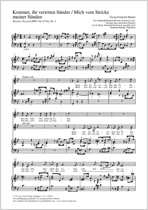 Kommet, ihr verirrten Sünder aus: Brockes-Passion Partitur, Einzelausgabe aus Chorbuch