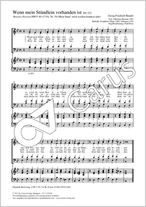 Georg Friedrich Händel / Paul Horn (arr.): Wenn mein Stündlein vorhanden ist - Noten | Carus-Verlag