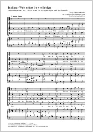 Georg Friedrich Händel / Johann Horn (arr.): In dieser Welt müsst ihr viel leiden - Noten | Carus-Verlag