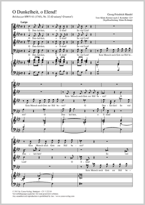 O Dunkelheit o Elend! O misery aus: Belshazzar Partition, édition séparée avec recueil de musique chorale