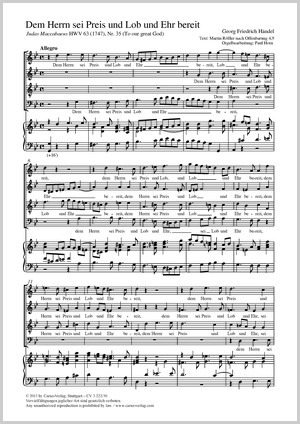 Georg Friedrich Händel: Dem Herrn sei Preis und Lob und Ehr bereit - Noten | Carus-Verlag