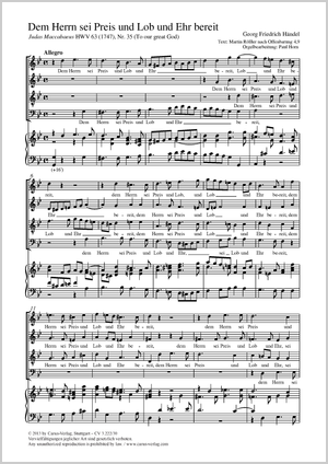 Dem Herrn sei Preis und Lob und Ehr bereit To our great God aus: Judas Maccabäus Partitur, Einzelausgabe aus Chorbuch