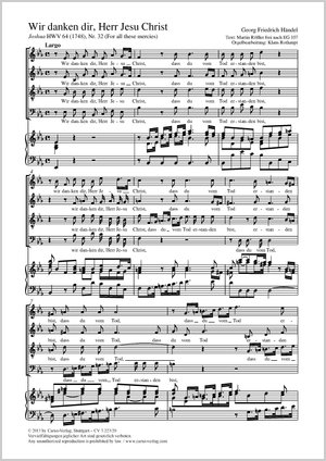 Wir danken dir, Herr Jesu Christ For all these mercies aus: Joshua Partition, édition séparée avec recueil de musique chorale