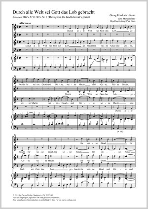 Georg Friedrich Händel: Durch alle Welt sei Gott das Lob gebracht - Noten | Carus-Verlag