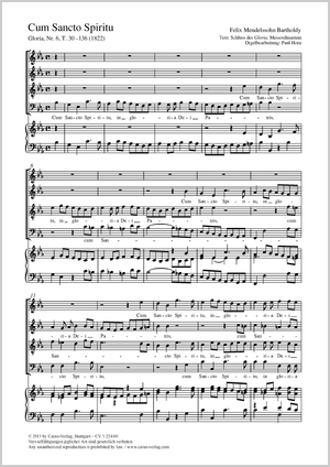 Felix Mendelssohn Bartholdy / Paul Horn (arr.): Cum Sancto Spiritu - Noten | Carus-Verlag