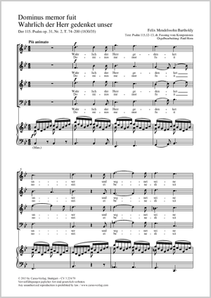 Wahrlich der Herr gedenket unser aus: Der 115. Psalm op. 31 Partitur, Einzelausgabe aus Chorbuch