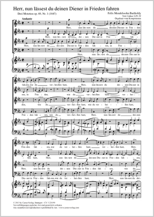 Felix Mendelssohn Bartholdy: Herr, nun lässest du deinen Diener in Frieden fahren - Noten | Carus-Verlag