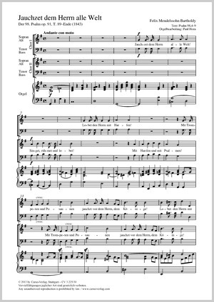 Felix Mendelssohn Bartholdy: Jauchzet dem Herrn alle Welt - Noten | Carus-Verlag
