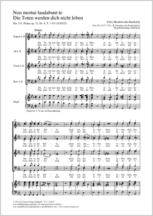 Felix Mendelssohn Bartholdy / Paul Horn (arr.): Die Toten werden dich nicht loben - Noten | Carus-Verlag