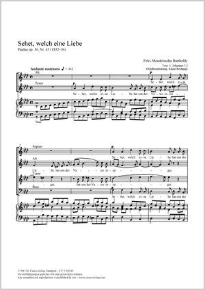 Sehet, welch eine Liebe aus: Paulus op. 36 Partition, édition séparée avec recueil de musique chorale