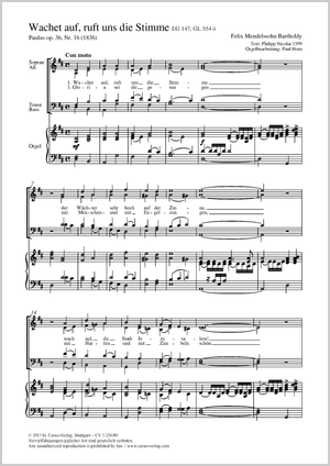 Felix Mendelssohn Bartholdy: Wachet auf, ruft uns die Stimme - Noten | Carus-Verlag