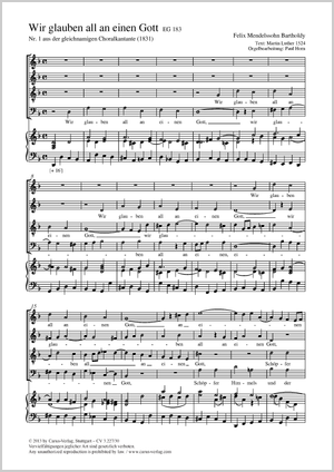 Felix Mendelssohn Bartholdy / Paul Horn (arr.): Wir glauben all an einen Gott - Noten | Carus-Verlag