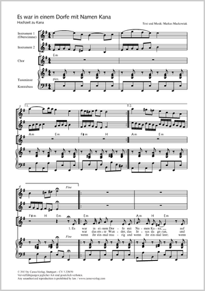 Es war in einem Dorfe mit Namen Kana Hochzeit zu Kana Score, separate edition from a choral collection