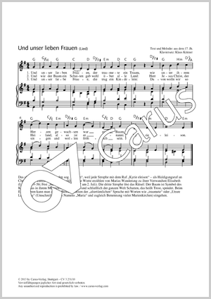 Und unser lieben Frauen (Lied) Score, separate edition from a choral collection