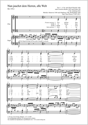 Nun jauchzet dem Herren, alle Welt Motette Partitur, Einzelausgabe aus Chorbuch