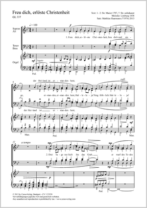 Freu dich, erlöste Christenheit Motette Partitur, Einzelausgabe aus Chorbuch