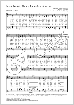 Macht hoch die Tür, die Tor macht weit Score, separate edition from a choral collection, In dieser Ausgabe / in this edition: Coro SATB. [Org]