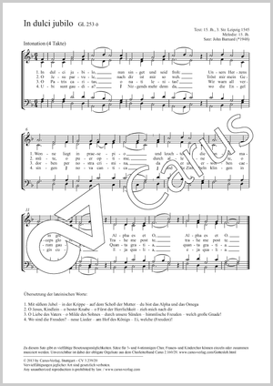 John Barnard: In dulci jubilo - Noten | Carus-Verlag