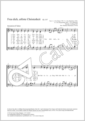 Freu dich, erlöste Christenheit Partitur, Einzelausgabe aus Chorbuch, In dieser Ausgabe / in this edition: Coro SATB, [Org]