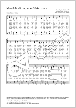 Ich will dich lieben, meine Stärke Score, separate edition from a choral collection, In dieser Ausgabe / in this edition: Coro SATB, [Org]