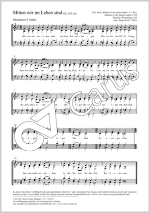 Mitten wir im Leben sind Partitur, Einzelausgabe aus Chorbuch, In dieser Ausgabe / in this edition: Coro SATB, [Org]