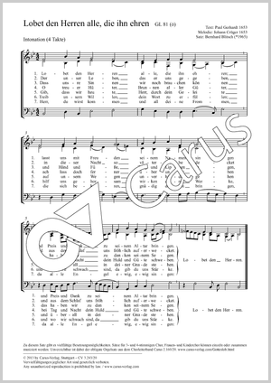 Lobet den Herren alle, die ihn ehren Partitur, Einzelausgabe aus Chorbuch, In dieser Ausgabe / in this edition: Coro SAM, [Org]
