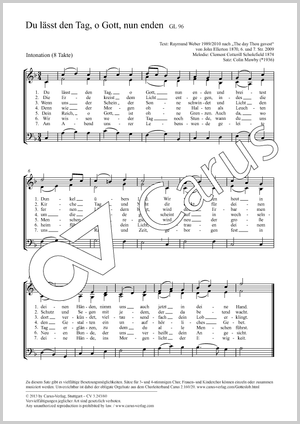 Du lässt den Tag, o Gott, nun enden Partition, édition séparée avec recueil de musique chorale