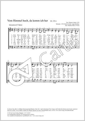 Vom Himmel hoch, da komm ich her Partitur, Einzelausgabe aus Chorbuch, In dieser Ausgabe / in this edition: Coro SAM, [Org]