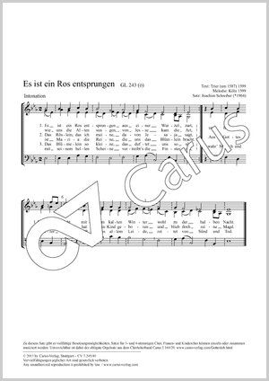 Es ist ein Ros entsprungen Partitur, Einzelausgabe aus Chorbuch, In dieser Ausgabe / in this edition: Coro SAM, [Org]