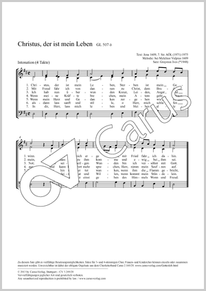 Christus, der ist mein Leben Partitur, Einzelausgabe aus Chorbuch, In dieser Ausgabe / in this edition: Coro SAM, [Org]