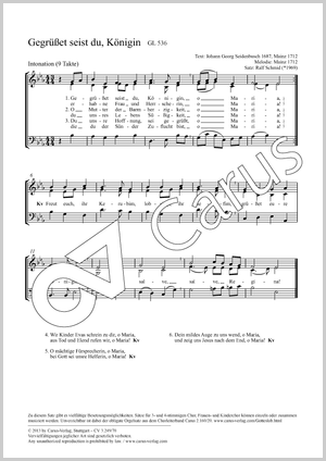 Gegrüßet seist du, Königin Partitur, Einzelausgabe aus Chorbuch, In dieser Ausgabe / in this edition: Coro SAM, [Org]
