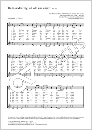 Du lässt den Tag, o Gott, nun enden Partition, édition séparée avec recueil de musique chorale