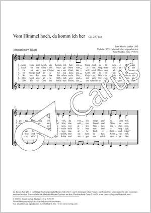 Vom Himmel hoch, da komm ich her Partitur, Einzelausgabe aus Chorbuch, In dieser Ausgabe / in this edition: Coro SSA, [Org]