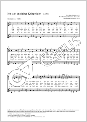 Ich steh an deiner Krippe hier Partitur, Einzelausgabe aus Chorbuch, In dieser Ausgabe / in this edition: Coro SSA, [Org]