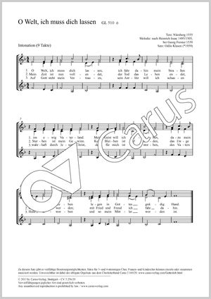 O Welt, ich muss dich lassen Partitur, Einzelausgabe aus Chorbuch, In dieser Ausgabe / in this edition: Coro SSA, [Org]
