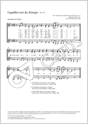 Gegrüßet seist du, Königin Partitur, Einzelausgabe aus Chorbuch, In dieser Ausgabe / in this edition: Coro SSA, [Org]