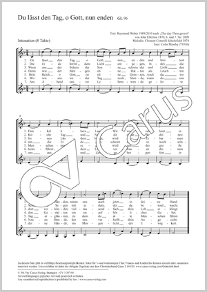Du lässt den Tag, o Gott, nun enden Partition, édition séparée avec recueil de musique chorale