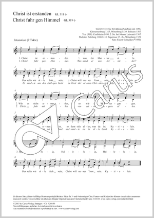 Christ ist erstanden Partitur, Einzelausgabe aus Chorbuch, In dieser Ausgabe / in this edition: 2stg Kinderchor, [Org]