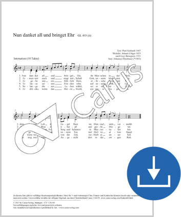 Johannes Ebenbauer: Nun danket all und bringet Ehr - Sheet music for download | Carus-Verlag