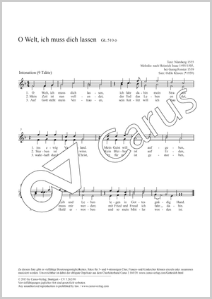 O Welt, ich muss dich lassen Partitur, Einzelausgabe aus Chorbuch, In dieser Ausgabe / in this edition: 2stg Kinderchor, [Org]