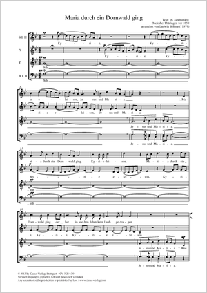 Maria durch ein Dornwald ging Partitur, Einzelausgabe aus Chorbuch