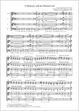 O Heiland, reiß die Himmel auf Partition, édition séparée avec recueil de musique chorale
