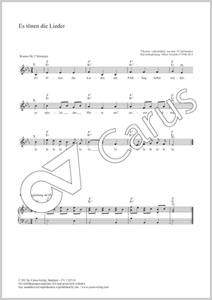 Es tönen die Lieder Kanon Partitur, Einzelausgabe aus Chorbuch