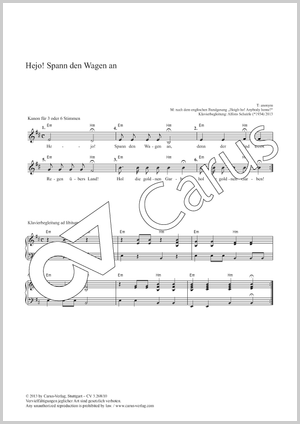 Hejo! Spann den Wagen an Partitur, Einzelausgabe aus Chorbuch