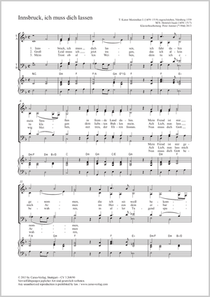 Innsbruck, ich muss dich lassen Score, separate edition from a choral collection
