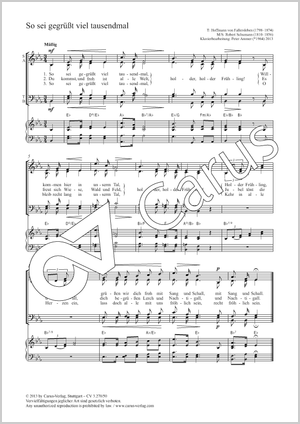 So sei gegrüßt viel tausendmal Score, separate edition from a choral collection