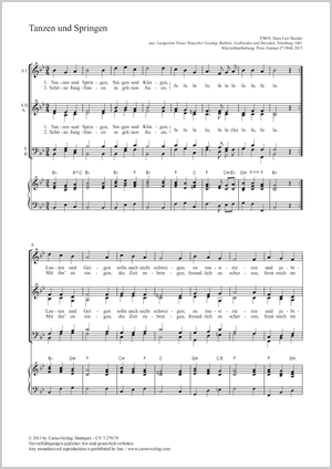 Tanzen und Springen Score, separate edition from a choral collection