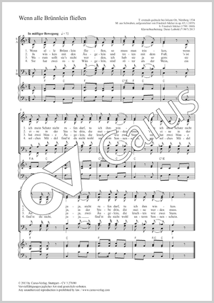 Wenn alle Brünnlein fließen Score, separate edition from a choral collection