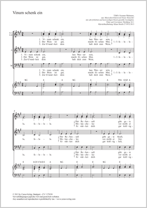 Vinum schenk ein Partitur, Einzelausgabe aus Chorbuch